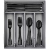 Conjunto De Talheres Preto Hiware Com Bandeja, 20 Peças De Aço Inoxidável Flatware Cutlery Set Service Para 4, Acabamento Do Espelho, Cofre De Lava-l