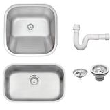 Cuba Tramontina Em Aço Inox Acetinado 47x30 Cm Com Válvula E Tanque Acetinado E Sifão 40x40 94022107-94403107