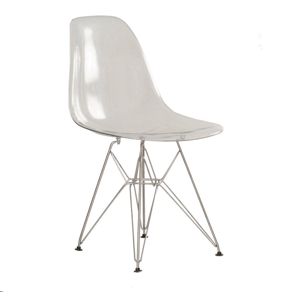 Cadeira Eames Eiffel Dkr - Incolor - Base De Aço Inox Polido