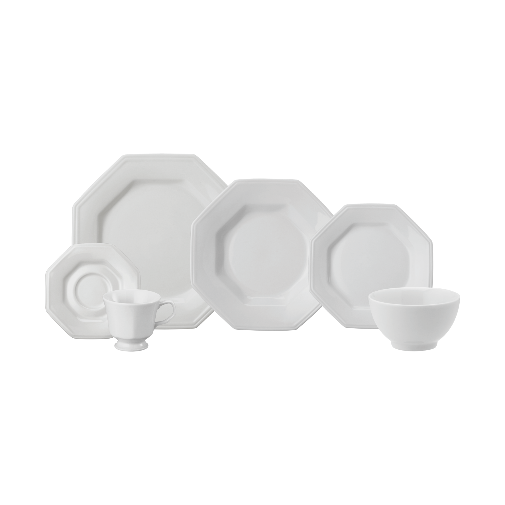 Aparelho De Jantar E Chá Schmidt Porcelana Prisma Branco 20 Peças + Bowl 500ml