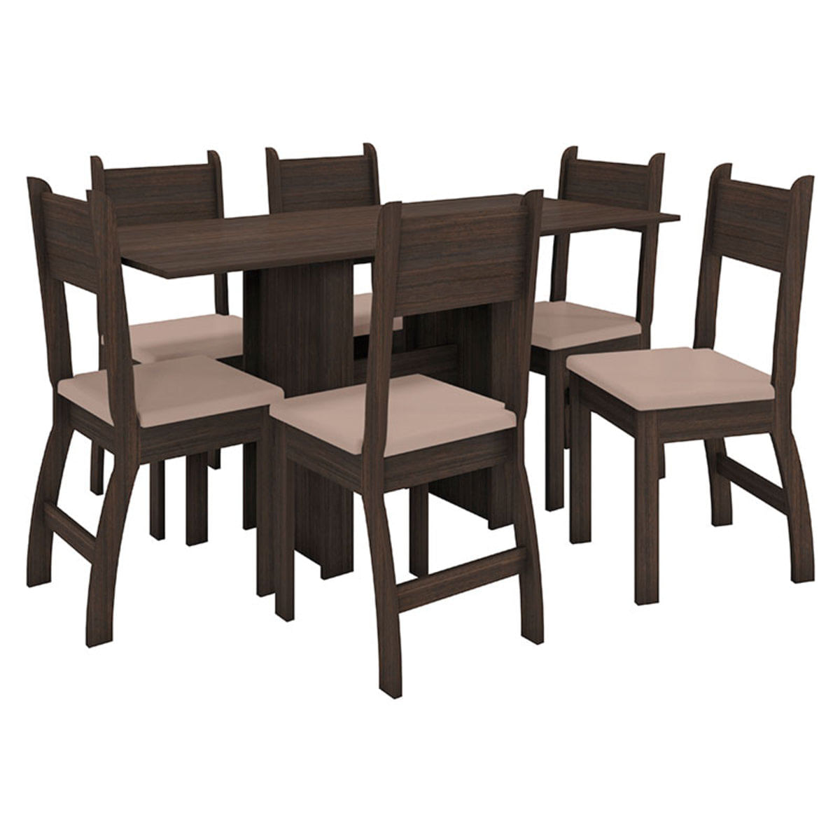 Conjunto de Mesa e 6 cadeiras para Sala de Jantar Milano Fosco-Poliman - Amêndoa / Savana