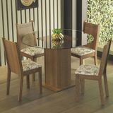 Conjunto Sala De Jantar Madesa Débora Mesa Tampo De Vidro Redondo 4 Cadeiras - Rustic/lírio Bege