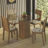 Conjunto Sala De Jantar Madesa Débora Mesa Tampo De Vidro Redondo 4 Cadeiras - Rustic/hibiscos