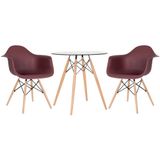 Kit - Mesa Redonda De Vidro Eames 70 Cm + 2 Cadeiras Eiffel Daw Marrom
