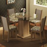 Conjunto Sala De Jantar Madesa Nanda Mesa Tampo Vidro Redondo 4 Cadeiras - Rustic/crema/bege
