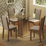 Conjunto Sala De Jantar Madesa Nanda Mesa Tampo De Vidro Redondo 4 Cadeiras - Rustic/crema/bege