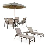 Conjunto 1 Mesa + 4 Cadeiras + 2 Espreguiçadeiras + 1 Mesinha De Centro Em Alumínio - Marrom Com Tela Café Com Leite