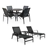 Conjunto 1 Mesa + 4 Cadeiras + 2 Espreguiçadeiras + 1 Mesinha De Centro De Alumínio - Preto