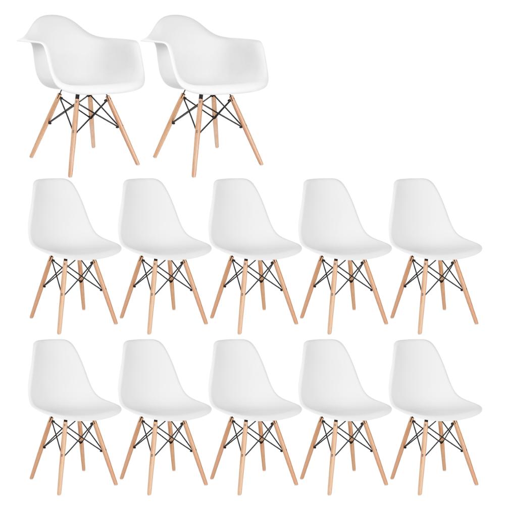 Conjunto 2 x cadeiras Eames DAW com braços + 10 cadeiras Eiffel DSW - Branco