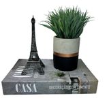 Kit Decoração Livro Casa + Vaso De Cimento + Torre Eiffel