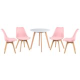 Mesa De Jantar Redonda 70 Cm Branco + 4 Cadeiras Rosa Claro