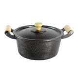 Caçarola Panela Reta Craqueada de Alumínio Alça Madeira Preta 32cm