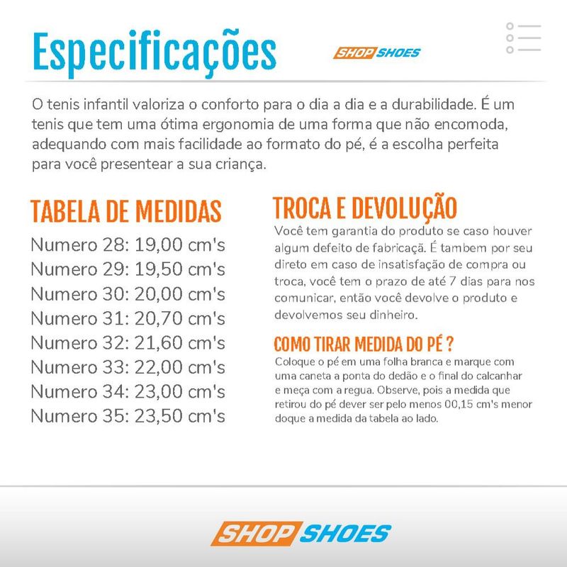 tênis infantil número 35