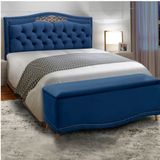 Conjunto Cabeceira Painel Estofado Belize + Recamier Puff Bau Belize 195 Cm Para Cama King Size Quarto Luxor Azul Ref 2302 - Amarena