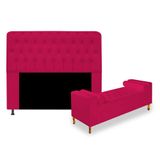 Kit Recamier Sofá Calçadeira Divã Félix 140 cm e Cabeceira Estofada Lady 140 cm Para Cama Box Casal Suede Pink - AM Decor