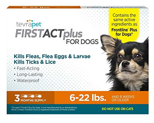 Tevrapet Firstact Plus Flea And Tick Prevention For Dogs, 3 Months Treatment And Control, Small Dog 6-22 Lbs, Clear, 3 Doses (12)