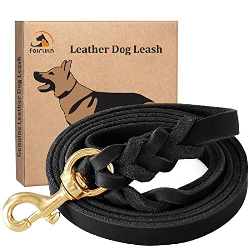 Fairwin Leather Dog Leash 6 Foot - Trançado Melhor Classe Militar Pesada Coleira De Cão Pesado Para Grande Médio Pequeno Cão Treinamento