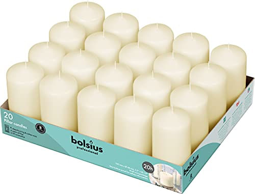 Conjunto Bolsius De 20 Velas De Pilar De Marfim - 2x4 Polegadas Uncented Candle Set - Vela De Jantar Sem Gota Limpa A Queima De Fumaça - Pe