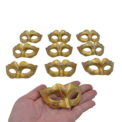 Mini Máscaras Decorações De Festas - Yiseng 10pcs Pacote Ceia Pequeno Mardi Gras Venetian Máscara De Ouro Festa Favores Para Crianças