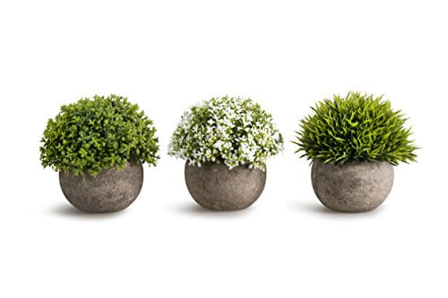 Mini Plantas De Plástico Artificial Opps Únicas Falsas Flores Verdes Frescas Em Pote Cinza Para Decoração De Casa – Conjunto De 3