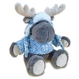 Dollibu Plush Moose Animal Recheado - Soft Fur Huggable Gray Moose Com Suéter &amp; Chapéu, Adorável Pelúcia Brinquedo, Bonito Wild Life Cud