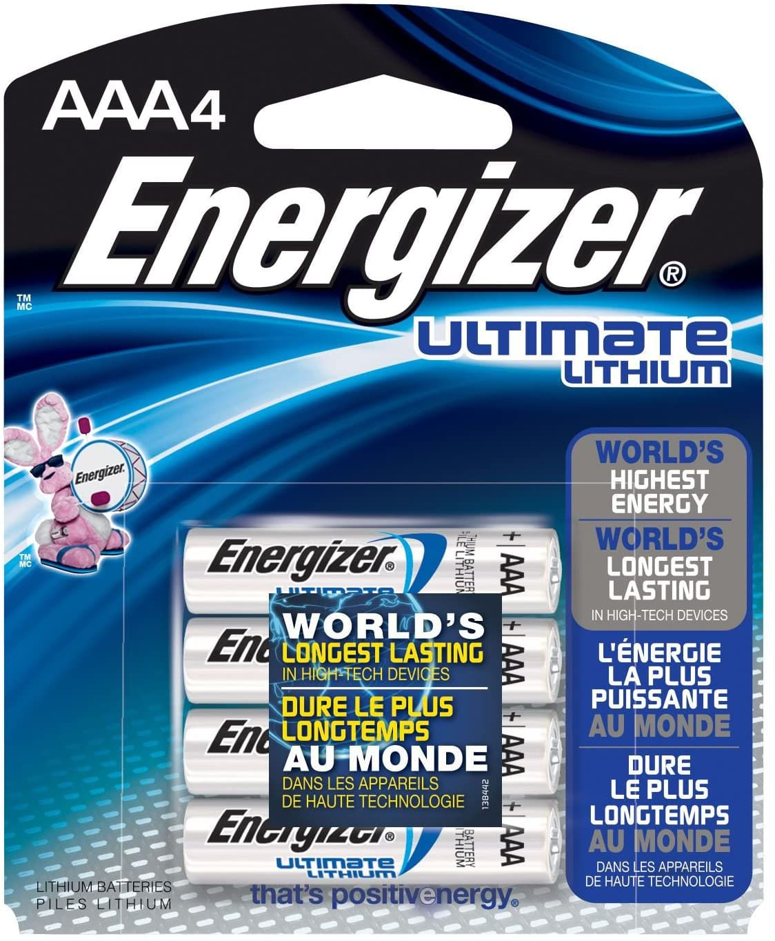 Baterias Aaa De Lítio Energizer L92bp-4 Ultimate, A Bateria Aaa Mais Duradoura Do Mundo Em Dispositivos De Alta Tecnologia (4 Pacotes)