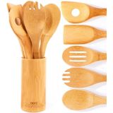 Colheres De Madeira Neet Para Cozinhar 6 Peças Conjunto De Utensílios Orgânicos De Bambu Com Suporte Madeira Cozinha Utensílios Spatula Colher Para A