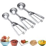 Colher De Sorvete, 3pcs Cookie Scoop Set, Sorvete De Aço Inoxidável Scooper Com Liberação Do Gatilho, Grande/médio / Pequeno Biscoito Scooper Para As