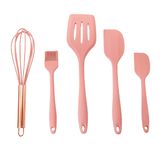 Jogo 5 Colheres De Silicone Utensílios De Cozinha - Rosa