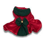 Roupa Para Cães Vestido Natal Vermelho E Verde Com Laço