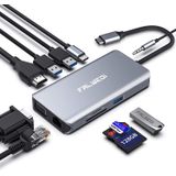 Usb C Hub, Adaptador Tipo C, Falwedi 10-in-1 Dongle Com Ethernet, 4k@30hz Hdmi, Vga, 3 Usb3.0, Leitor De Cartão Sd/tf, Microfone/áudio, Usb-c Pd 3.0,