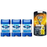 Kit 3 Desodorantes Gillette Ant. Clear Gel Cool Wave 82g + Aparelho Proshield