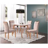 Conjunto Sala De Jantar Mesa Slim Pé Palito E 4 Cadeiras Veludo Safira Móveis Mundial Off White