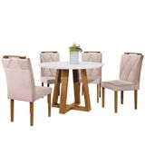 Conjunto Sala De Jantar Napole Mesa Redonda 1,0m E 4 Cadeiras - Móveis Mix Off White E Nude