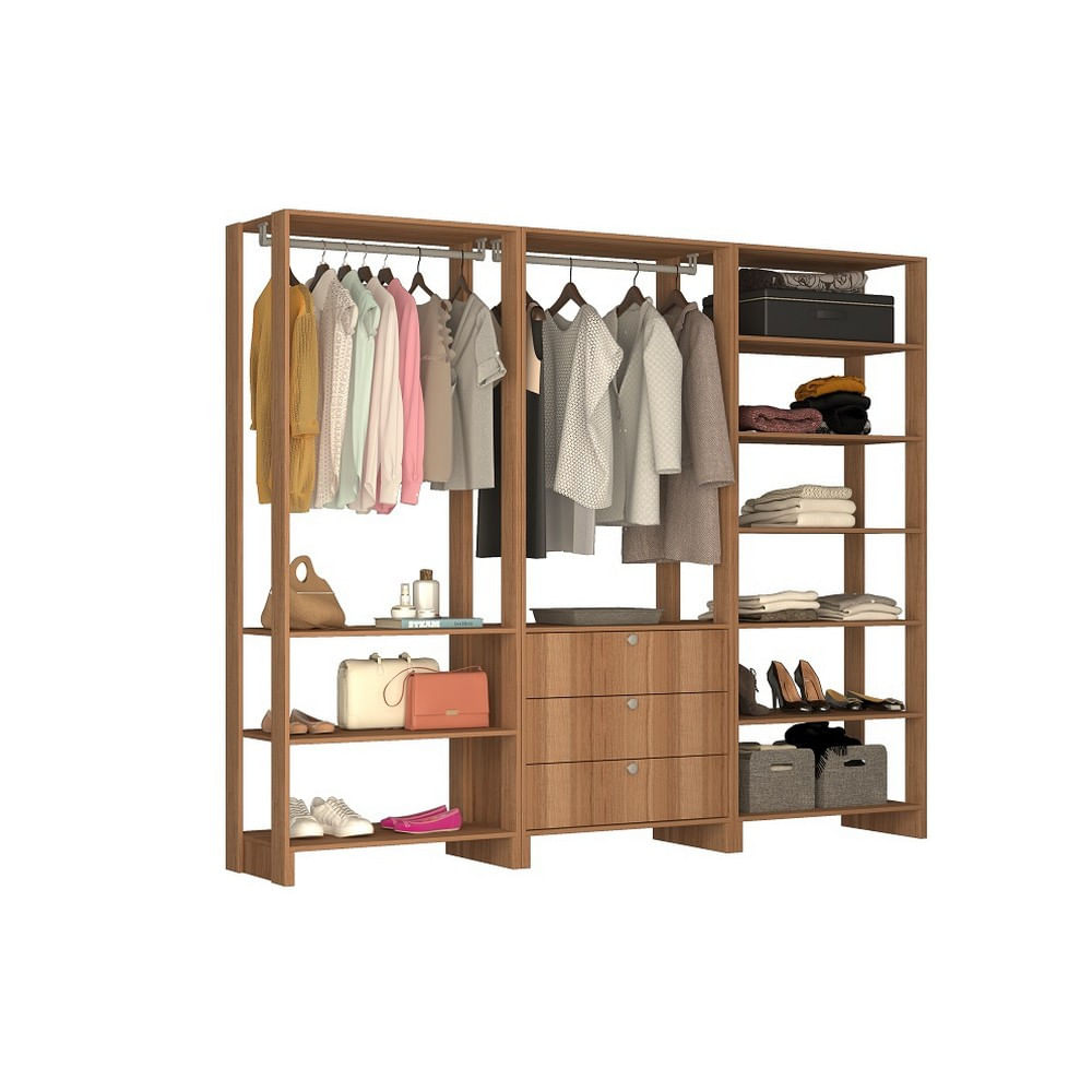 Closet Multi Yes Com 2 Cabideiros 3 Gavetas E 10 Prateleiras Nova Mobile