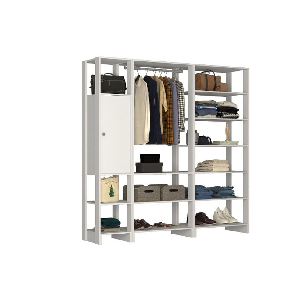 Closet Multi Yes Com Cabideiro Porta E 12 Prateleiras Nova Mobile