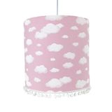 Lustre Tubular Pompom Nuvem Rosa Quarto Bebê Infantil Menina