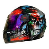 Capacete Moto Fw3 Caveira Viseira Cristal Fumê E Camaleão 56