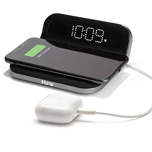 Ihome Iw18 Compact Digital Alarm Clock Com Carregamento Usb E Qi Wireless Para Iphone 13, 13 Pro, 13 Mini 12,11, Xr, Xs, X, 8, Galaxy S20, Z