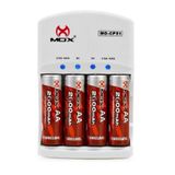Carregador Mox Bivolt 4 Pilhas Recarregável Aa 2600mha