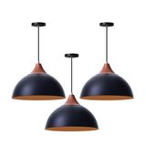 Kit 3 Pendentes Meia Lua Preto 40cm Com Chapéu Cobre