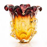 Vaso Em Cristal Murano Lilás E Âmbar  São Marcos