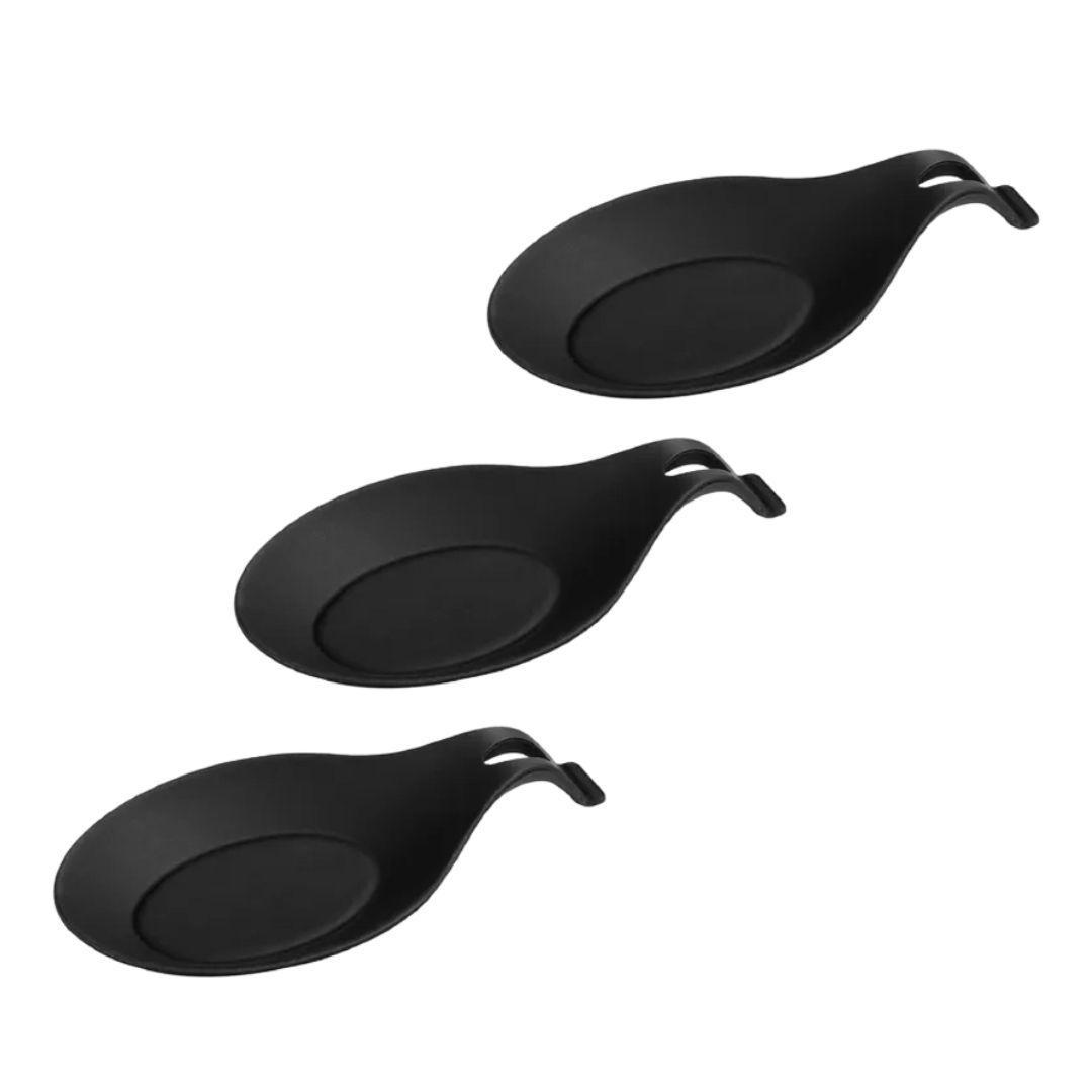 Kit 03 Descanso Para Talheres Silicone Utensilio Preto