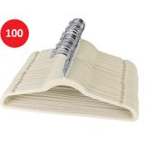 Kit 100 Cabides De Veludo Ultra Fino Antideslizante Bege
