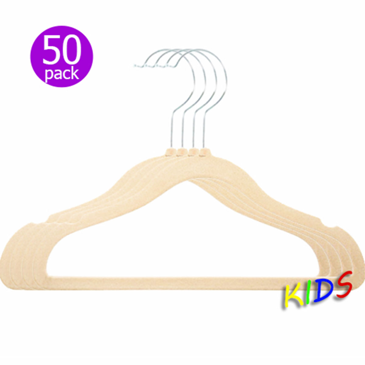Kit 50 Cabides Veludo Infantil Slim Ultrafino Bege / Creme