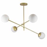 Lustre Lírio Dourado Com 4 Globos Esfera De Vidro Branco