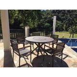 Mesa De Alumínio Com Tampo Giratório + 5 Cadeiras Piscina