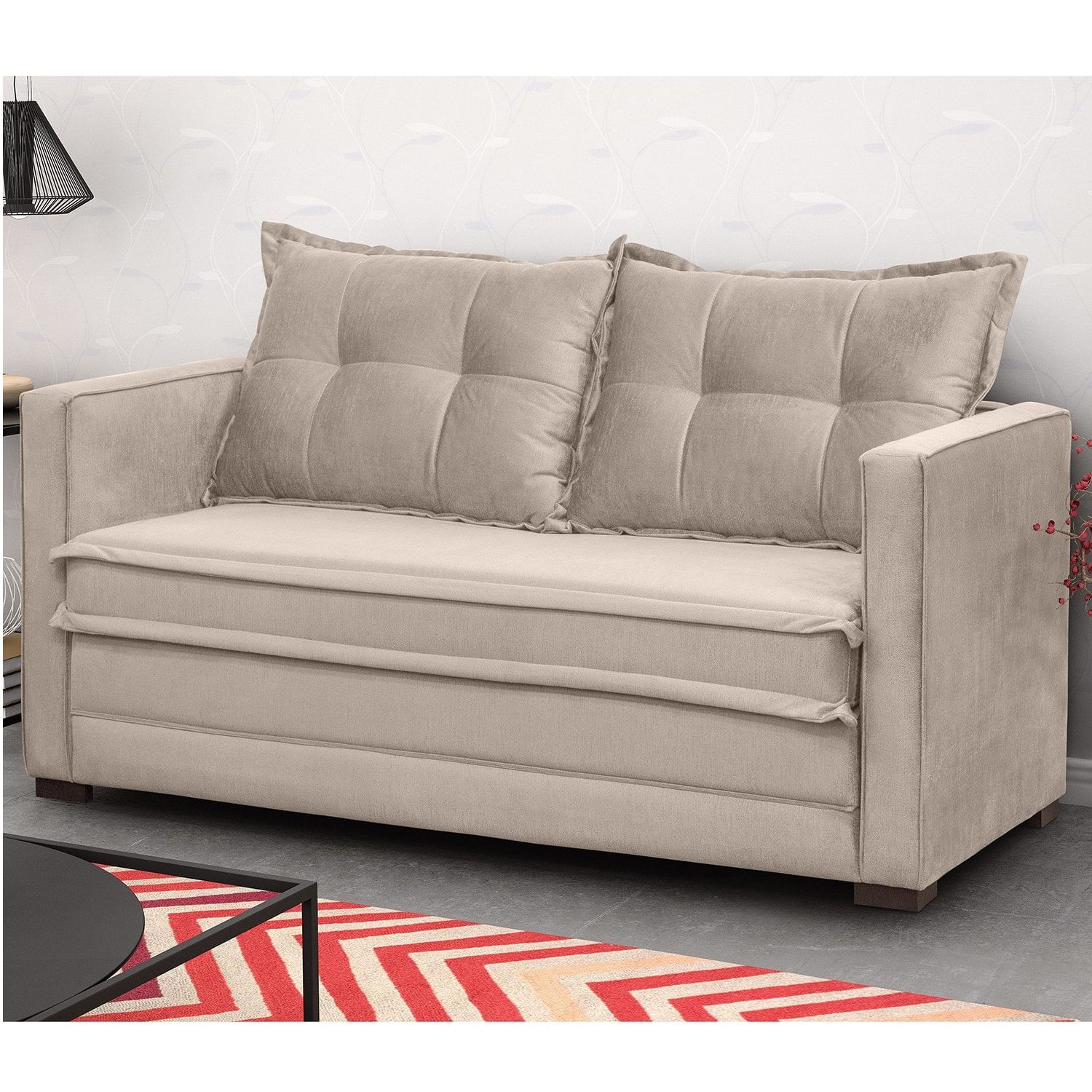 Sofá Cama 2 Lugares Suede Londres D Monegatto Bege Menor preço em Sofá Cama 2 Lugares Suede Londres D Monegatto Bege