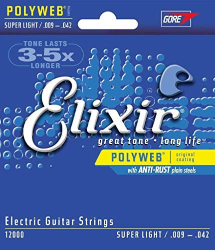 Elixir Strings Cordas De Guitarra Elétrica W Revestimento Polyweb, Super Light (.009-.042)