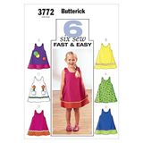 Padrões De Butterick B3772 Vestido Infantil E Infantil, Tamanho 1-2-3